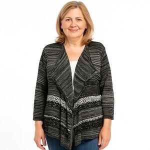 Northern Reflections Striped Open-Front Cardigan, Petite M